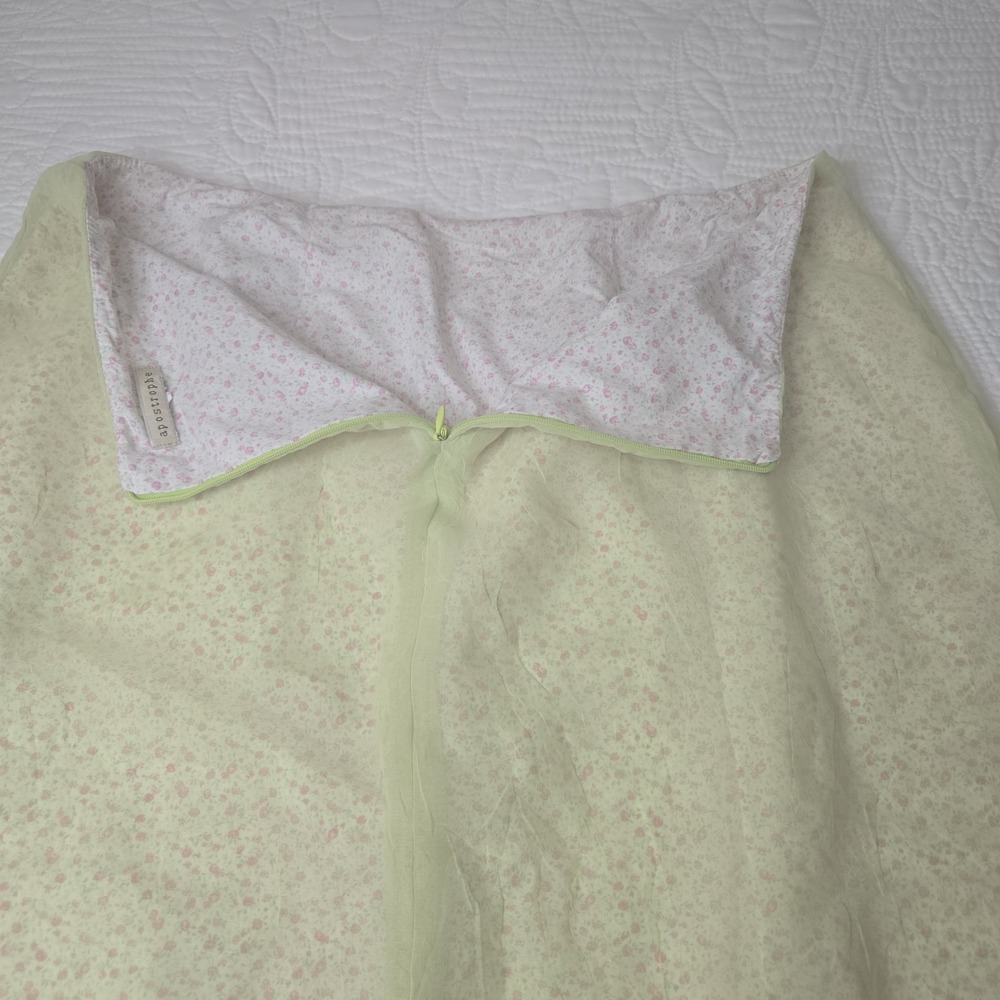 Vintage Apostrophe Sage Green Floral Layered Chiffon Midi Skirt Sz L 34 Waist - Picture 7 of 15